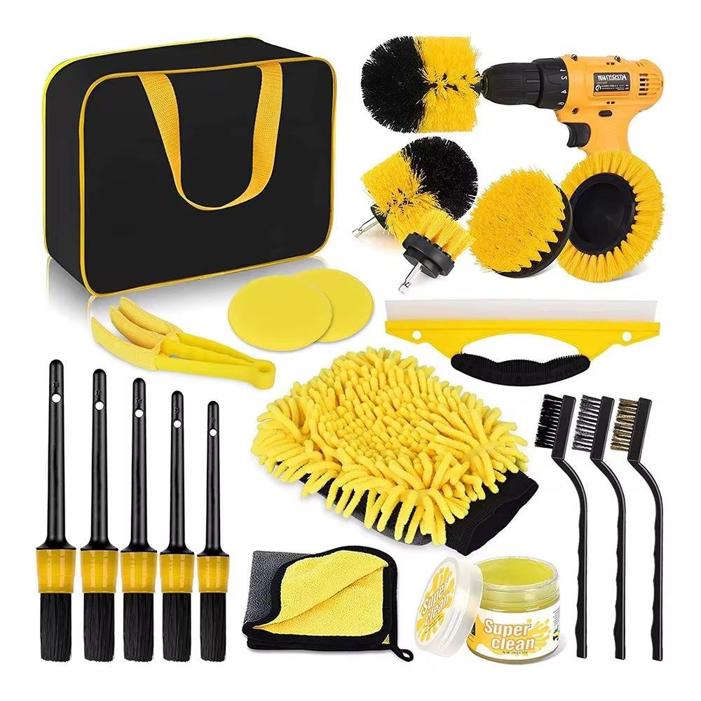 20 Pcs Auto Detailing Brush Set Car Detailing Brush Kit With Car Wash Gel and Portable Carry Bag